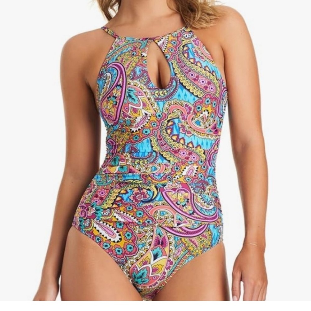 Ellen Tracy Multicolor Paisley One-Piece Swimsuit Swim Suit - Nice! Retail $89
